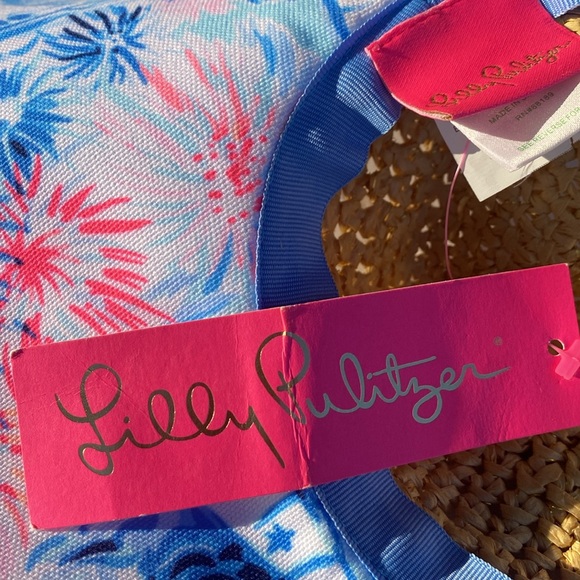LILY PULITZER FLOPPY BEACH HAT , NWT , VIBRANT COLORS BLUES AND PINK !! - Picture 3 of 8
